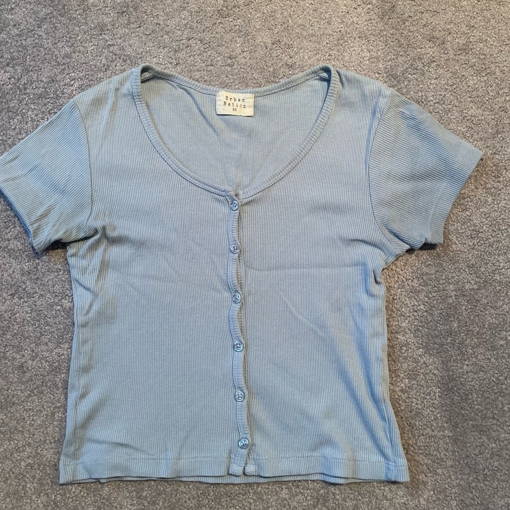 Urban Nation Baby Blue Button Down Crop Top Size: XS